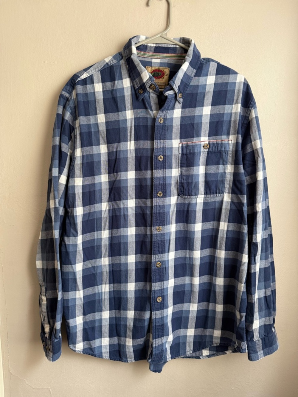 Boston Traders Plaid Button Down Shirt Blue White Cotton Size Large men’s unisex
